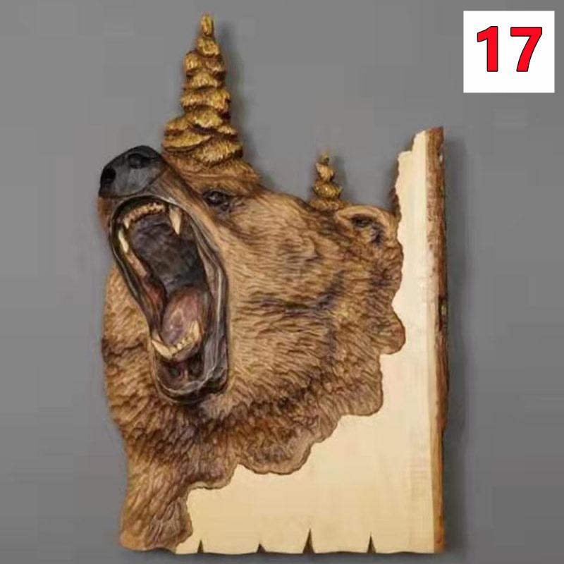 New Flat Animal Handcraft Wall Hanging Sculpture Wooden Raccoon Bear Deer Wolf Fox Hand Painted Decoration for Home Living Room