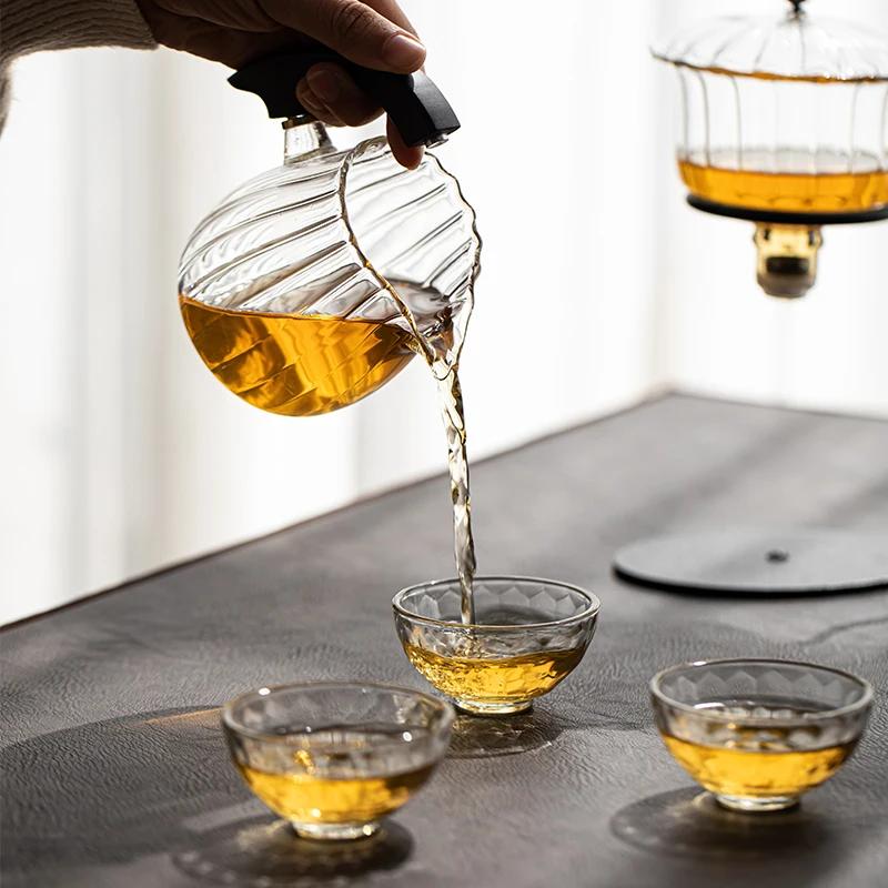Creative Flower Arrangement Teapot Glass Lazy Automatic Tea Making Household Pu'er Scented Kung Fu tea Tea Set Infuser Drinking