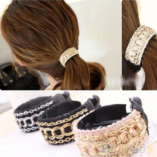 Women Girl Fashion Chain Fabrics Hair Clip Hair Barrette Ponytail Holder Buckle