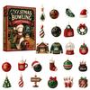 Bowling Christmas Advent Calendar with 24 Acrylic Pendants, 2D Flat Theme Decorative Pins Sweaters Ornaments Hanging for Holiday Tree Decorations And