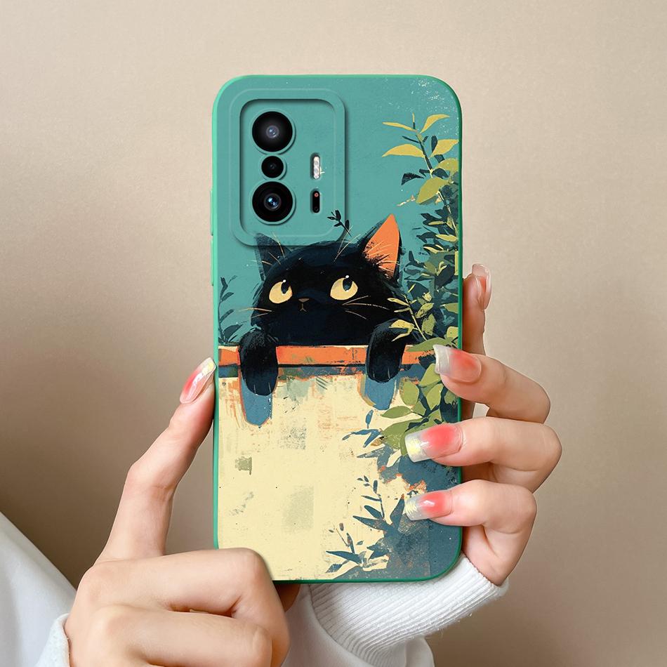 For Xiaom 11T Pro Phone Case Cute Cat Covers Soft Liquid Silicone Funda For Mi 11 T Pro Full Protection Anti Drop Back Cover