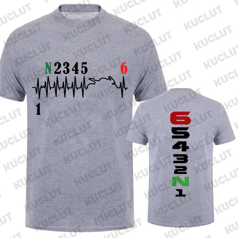 Vintage T-Shirts for Men Manual-Transmission 1N23456 Motorcycle Gear Shift Heartbeat Biker Print Top Tee Street T-Shirt Clothing