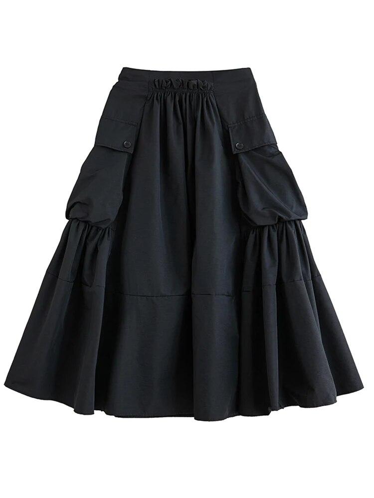 Xitao Personalidade dobra retalhos bolso saia feminina LYD1228