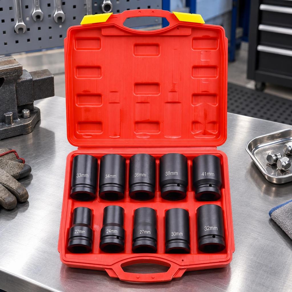 10 Pieces 1 Inch Drive Impact Socket Set HeatTreated Heavy Duty Kit Tool for Mechanics,