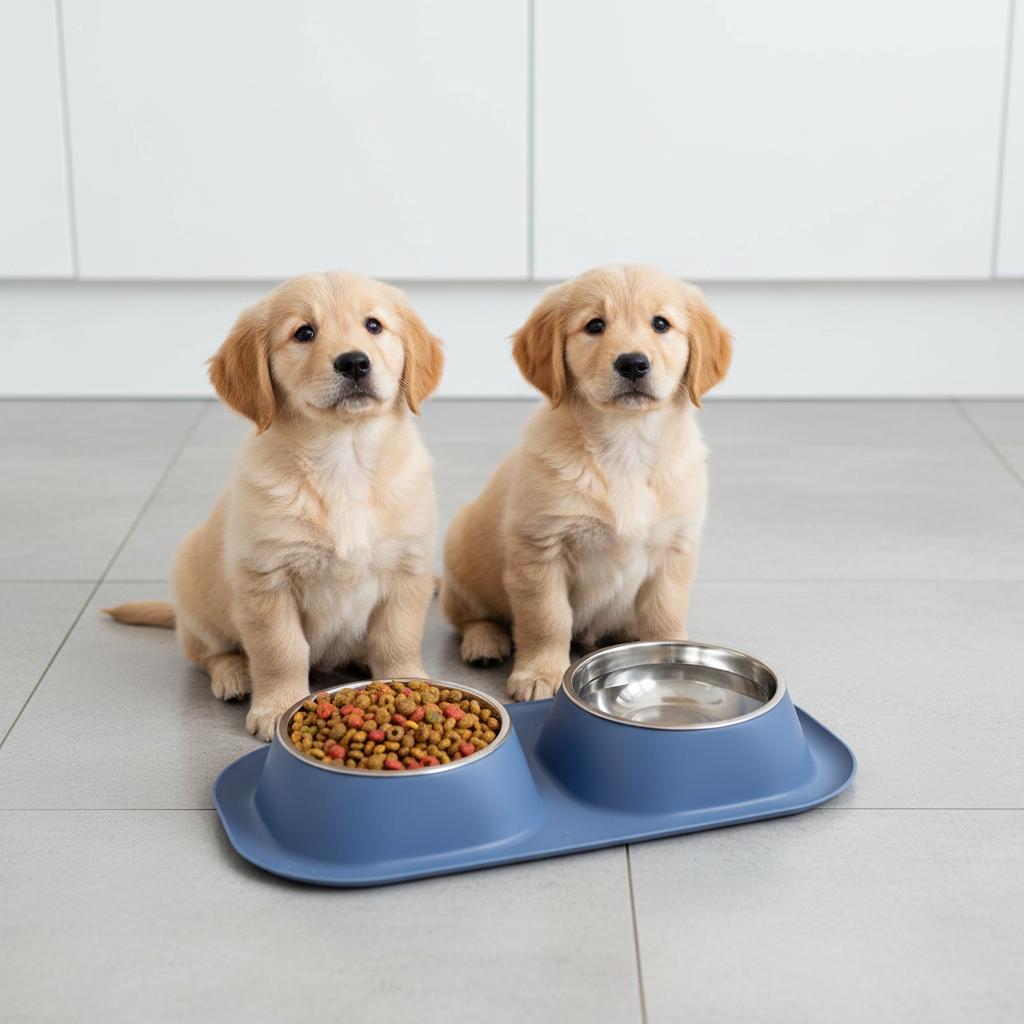 Stainless Steel Pet Bowls Double Bowl Set for Dogs & Cats - Non-Slip Food Water Feeder Dish