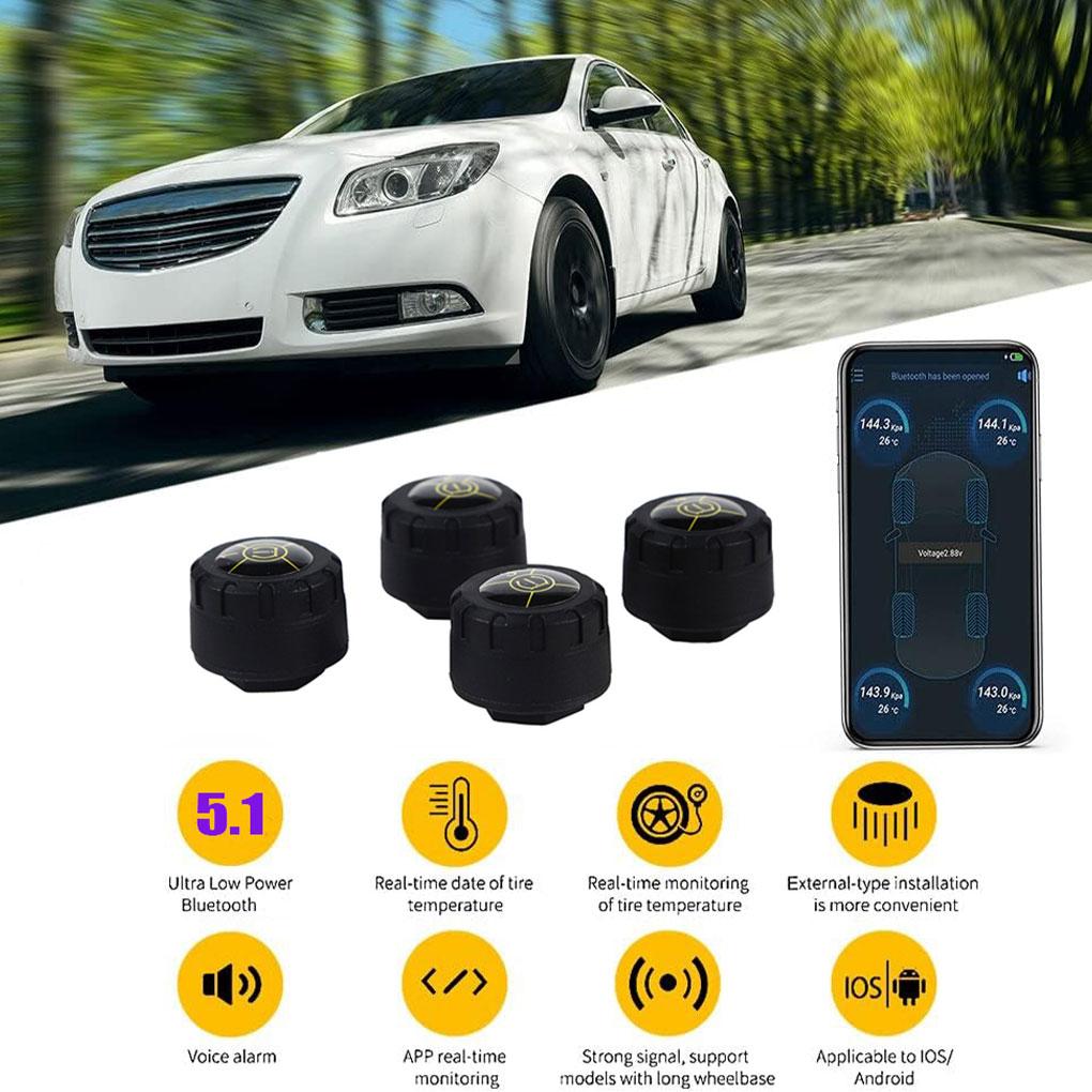 Bluetooth 5.1 Car TPMS Tire Pressure Alarm System Sensor Android/iOS Tyre Pressure Monitoring System 8.0 BarBluetooth 5.1 Tpms Tire