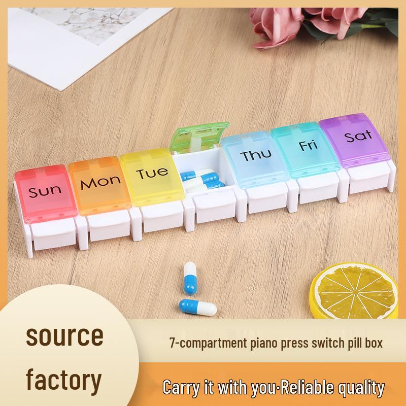7-Day Portable Push-Button Pill Organizer with 7 Color-Coded Compartments