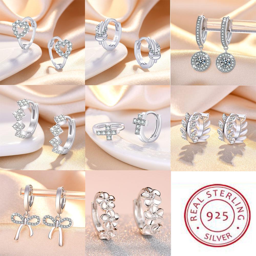 925 Sterling Silver Zircon Buckle Earrings For Women Fashion Exquisite Student Girlfriend Jewelry Accessories Party Gift