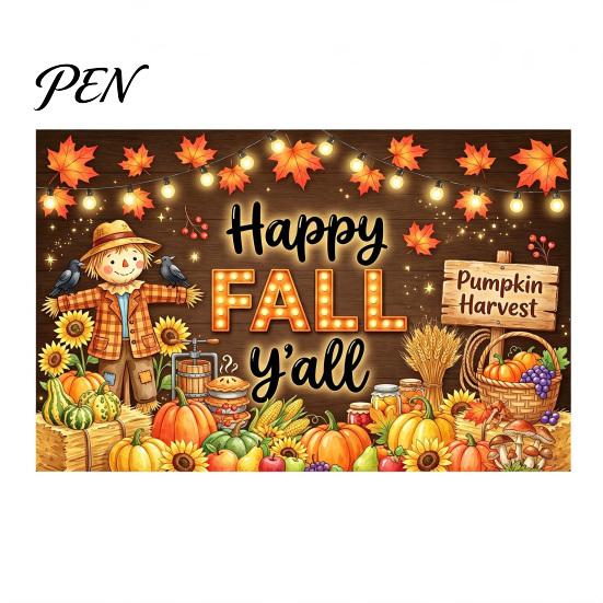 Family Gathering Autumn Celebration Decor 70 x 45 Inch Fall Pumpkin Backdrop, Harvest Gnome Decorative Scene for Party Scarecrow Photography