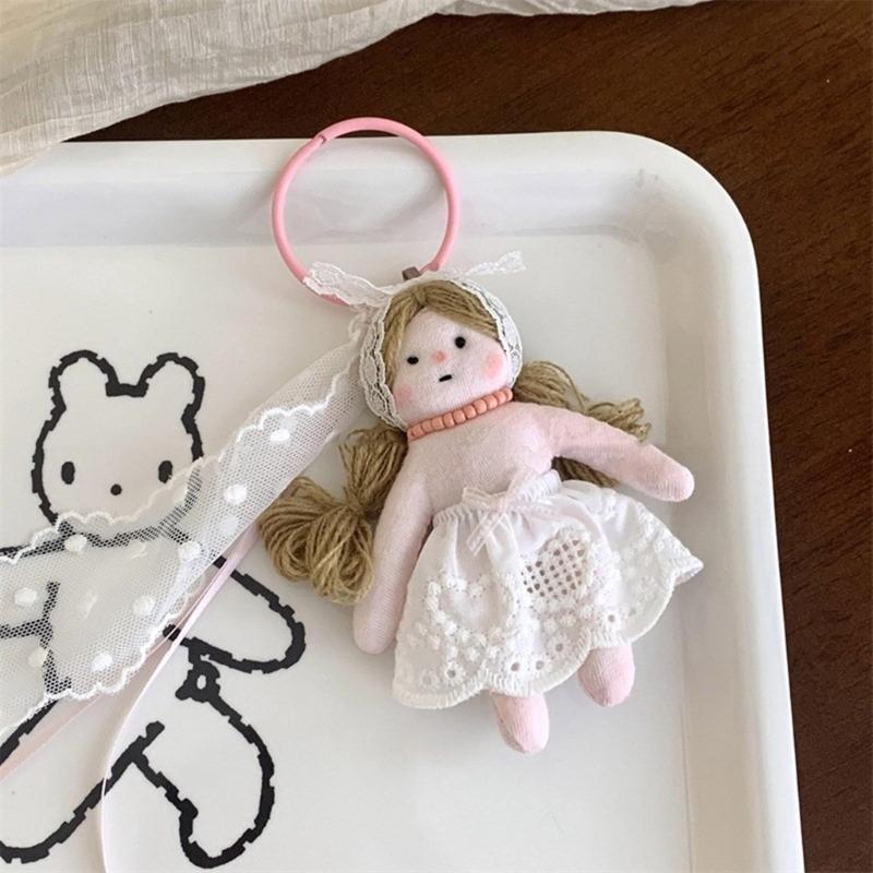 Cute Doll Keychain Handmade Lace Flower Dress Girl Pendant Bag Charm Stylish Wallet Jewelry Fashionable Phone Accessory