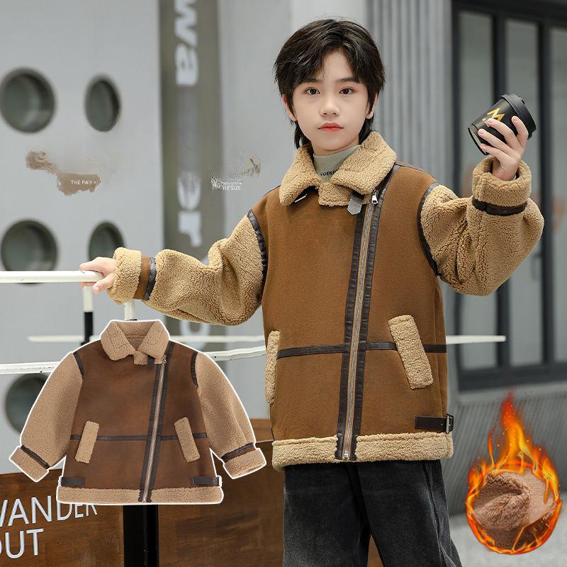 Boys' Casual Fleece Jacket, Fashionable Thickened Coat for Children Autumn and Winter