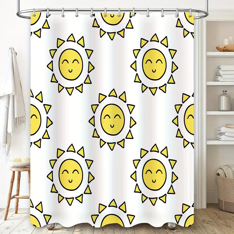 Sunshine Pattern Shower Curtain Waterproof Decor Bathroom Decorative Bath Mat Tote Bag for Kids Room Decoration Yellow White Pri