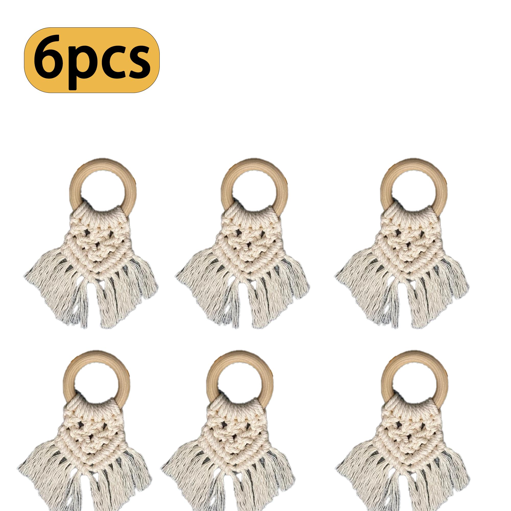 

Boho Napkin Rings with Wooden Ring, Handmade Woven Fringe Napkin Holders for Rustic Wedding, Party & Farmhouse Table Decor 6pcs белый