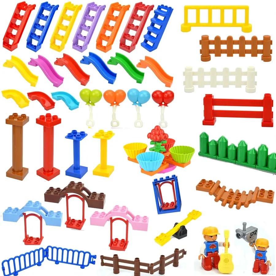 Store byggeklosser Slide Swing Seesaw Park Lekeplass Series Large Pillar Murstein Barn Barn Pedagogisk Leke Kompatibel Duploe