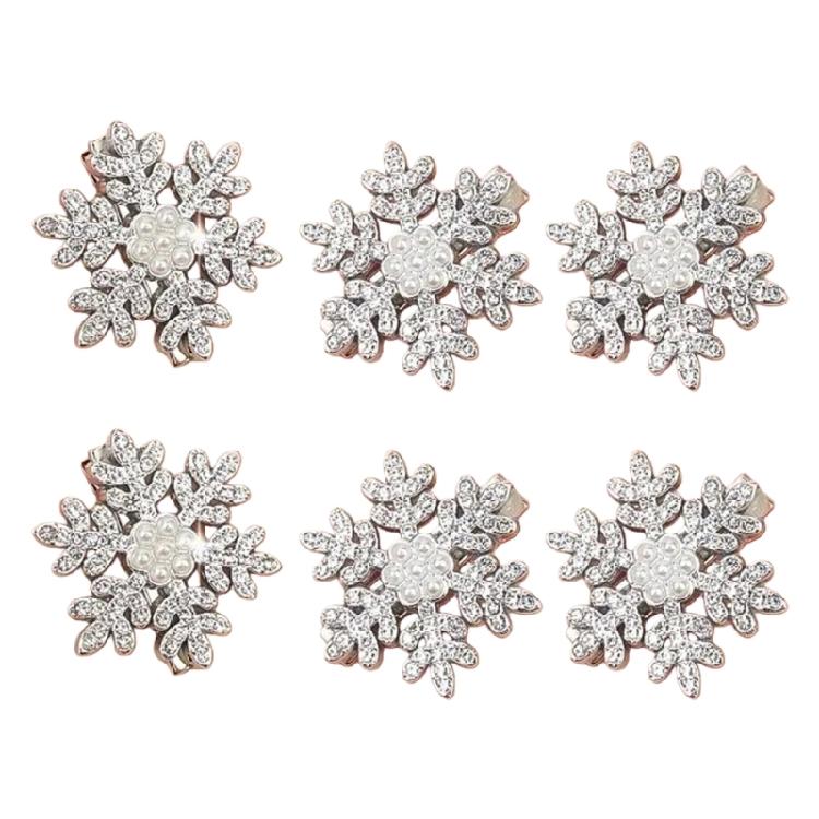 

6 Piece Christmas Hairpin Snowflake Rhinestones Hair Clip With Pearls Accent Stylish Plastic Hair Jewelry For Teens