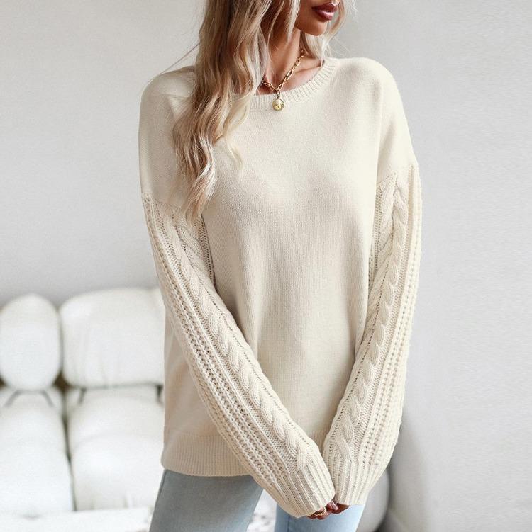 Women Loose Knitted Sweater Long Sleeve Solid Color O Neck Tops Autumn Winter Fashion