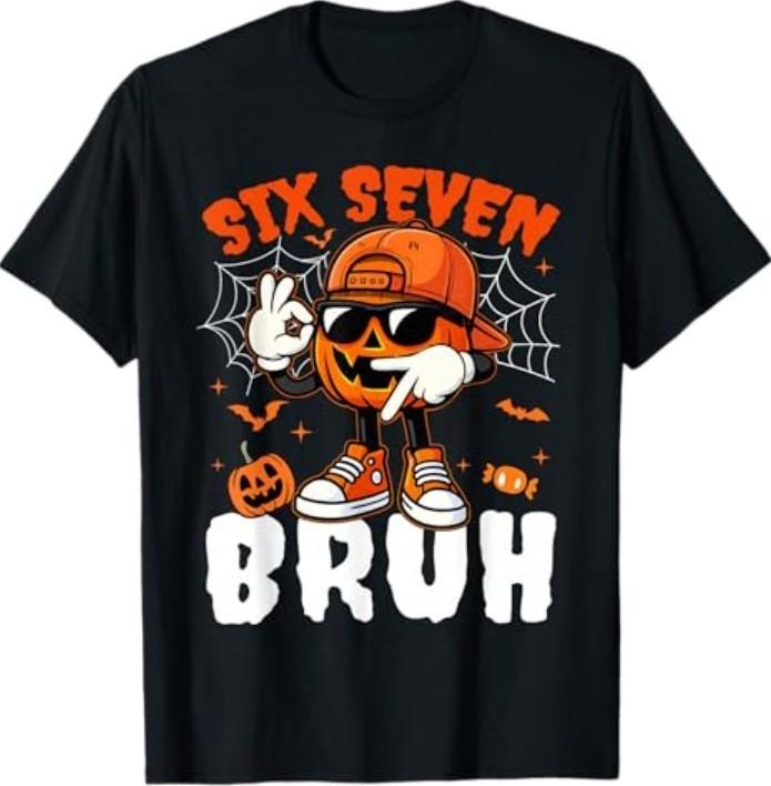 Funny Six Seven Meme Brainrot Pumpkin Bruh 67 Halloween T-Shirt Unisex T-Shirt M