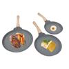 3PCS Frying Pan Set Grey 3 Sizes Multifunctional Maifan Stone Anti Stick with Wooden Handle Pancake 