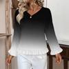 Women's Casual Fashion Ruffled V-Neck Pocket Gradient Print Long Sleeve Top