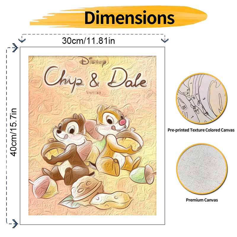 Disney Chip 'n Dale Oil Art Painting Kit Home Wall Decor Handmade Gift  Cute Squirrels Acorn Theme for Living Room and Bedroom Art Craft