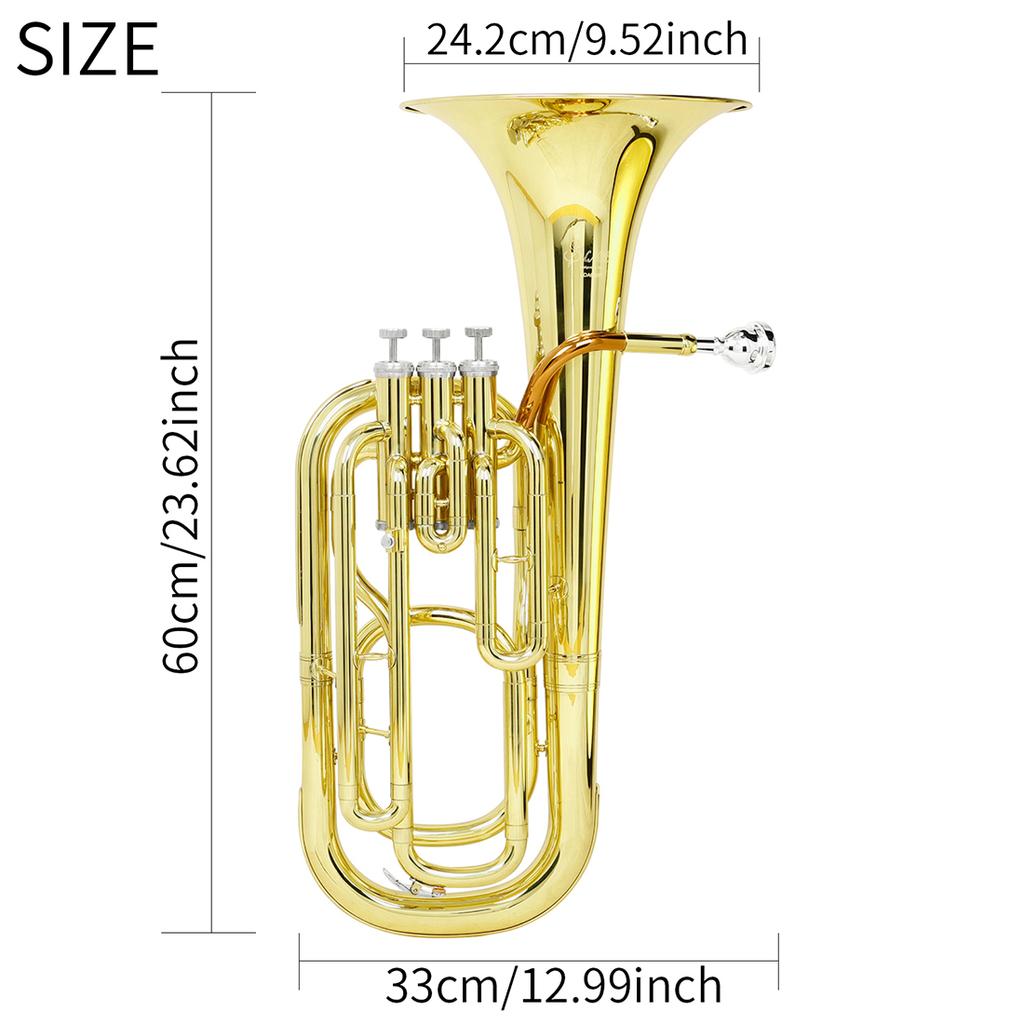 SLADE Bb Euphonium 3-key Vertical Key Tenor Horn Brass Body Euphonium Brass Instrument with Case Gloves Cleaning Cloth