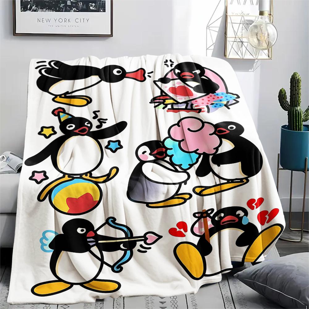 1PC PINGU Print Flannel Blanket, High Quality All Seasons, Home Decor, Warmth and Comfort, Perfect for Christmas Gifts