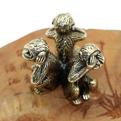 No Hear,No Speak,No See Bronze Antique Solid Copper Warmhouse Gift Monkey Figurines Car Ornaments Wise Monkey Statue Home Decor