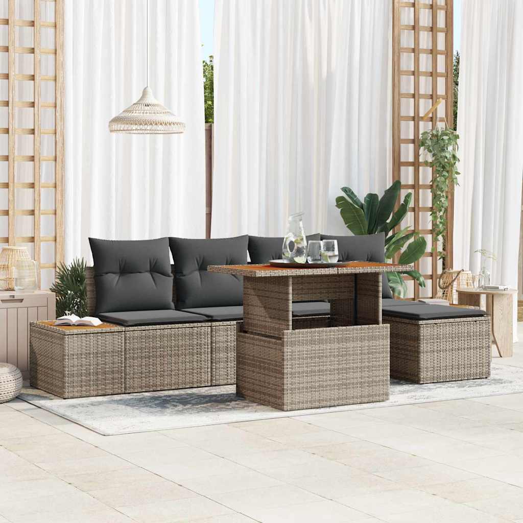 Garden Dining Set with Cushions 6 pcs Grey and Brown