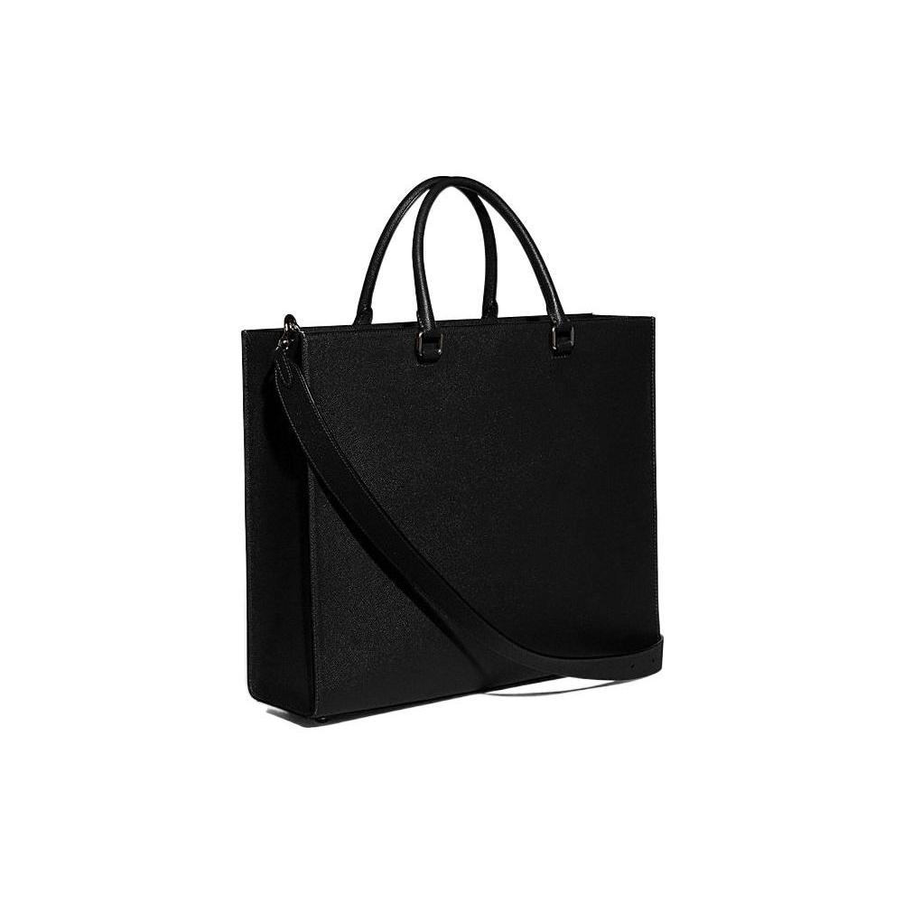 New COACH Cross Grain Leather Canvas Tote Shoulder Bag, Crossbody Bag, Handbag Large Size Women's Black CJ844-BLK