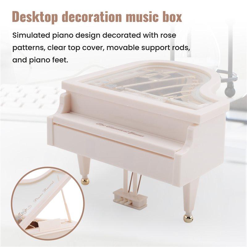 Premium-2X Piano Music Box, White Clockwork Mechanical Musical Boxes, Classical Music Box For Girls Birthday Gift