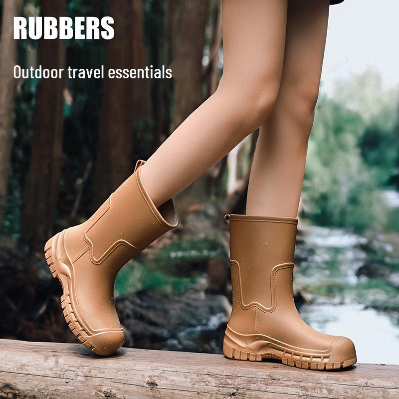 Women's 2025 Fashion Mid-Calf Waterproof Non-Slip Silicone Rain Boots with Thick Sole