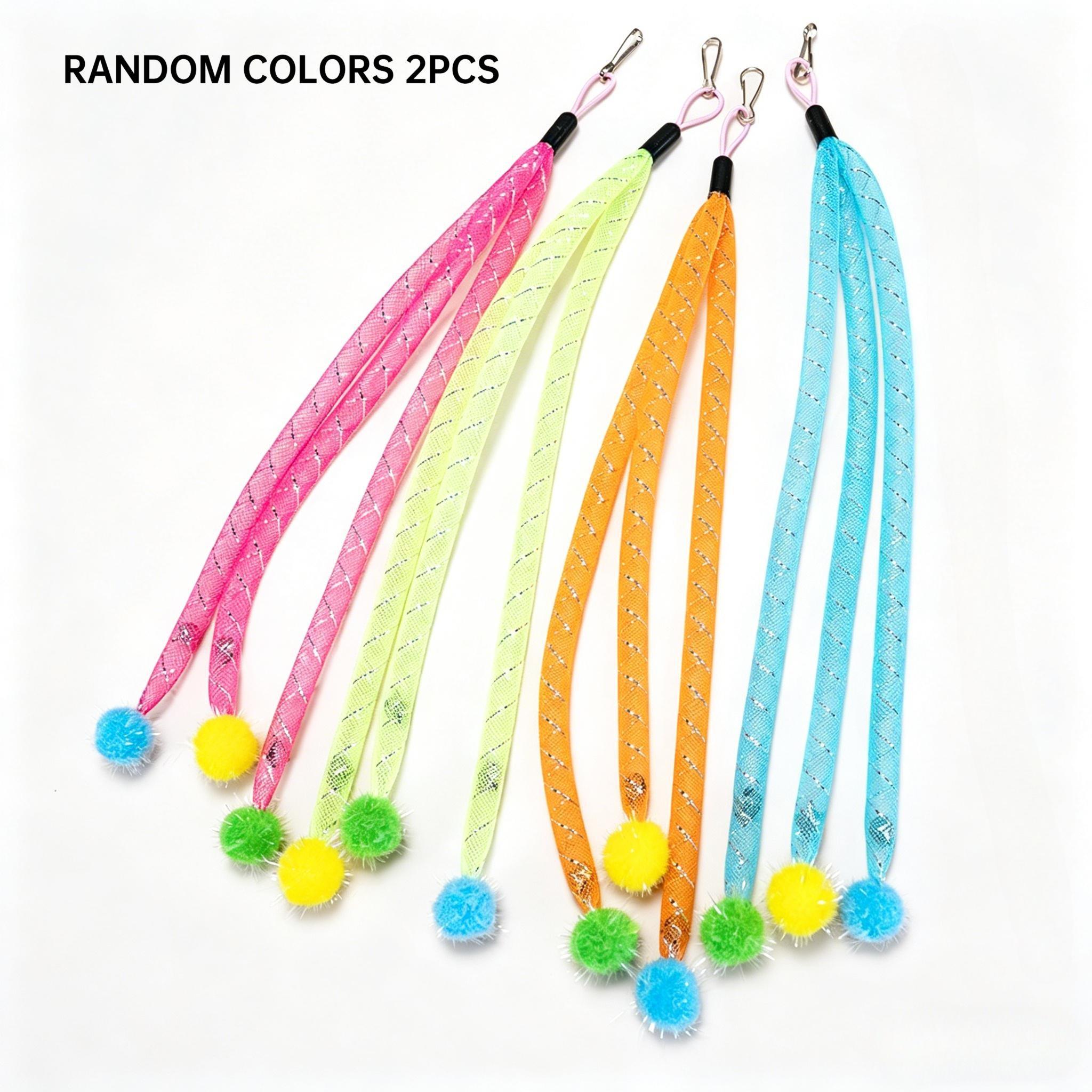 2pcs Random Colors,Cat Wand Refill with Bell & Pom Pom, Colorful Mesh Tube Interactive Cat Teaser Replacement, Durable Cat Toy