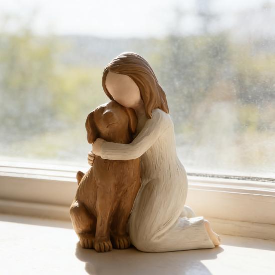 Figurka dívky se psem z pryskyřice Ručně malovaná socha anděla pro psy pro milovníky psů Soustrastné dárky při ztrátě mazlíčka pro domácí ložnici obývací pokoj Stolní polička