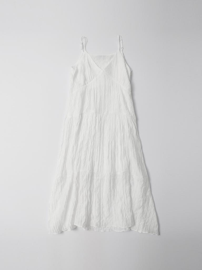 STAY WITH ME Crinkle Flare Slip Dress_White