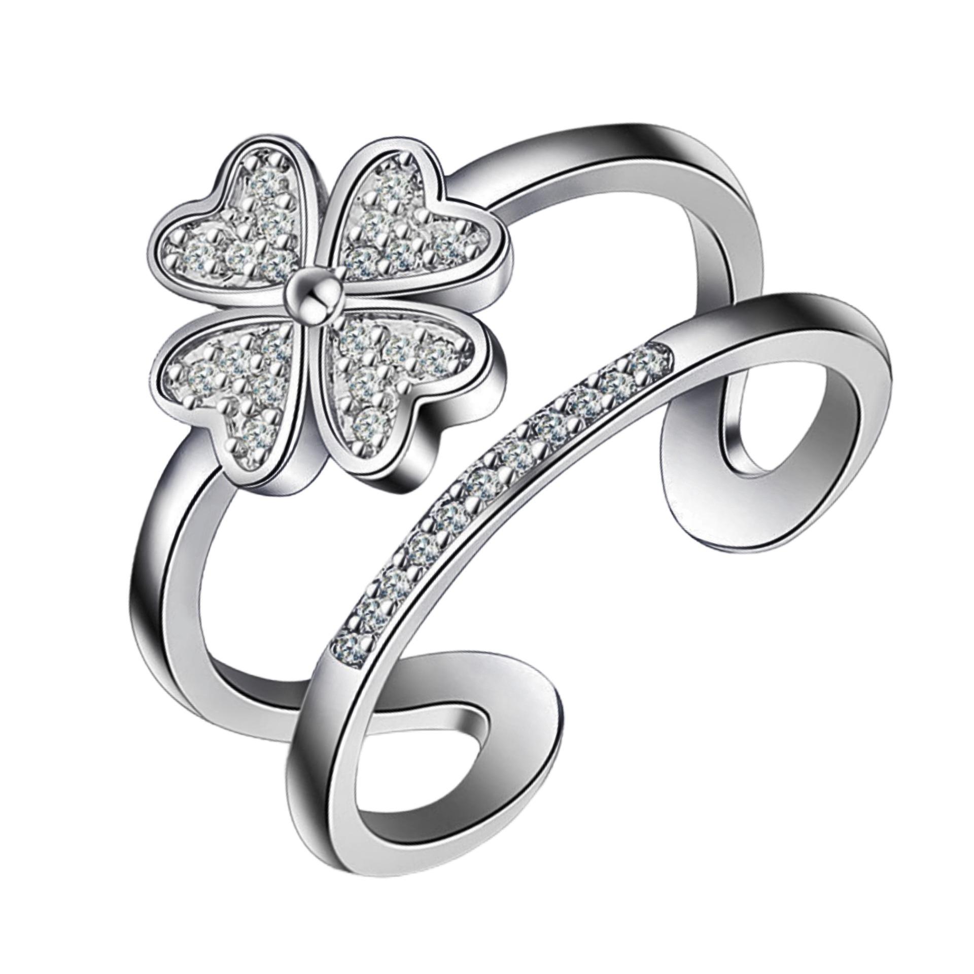 

Многослойное открытое кольцо, женское кольцо на указательный палец с микроинкрустацией циркония в виде четырехлистного клевера, парные украшения adjustable