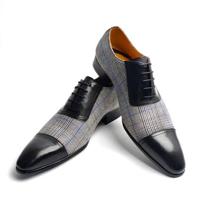 Fashion Men's Oxford Dress Shoes Denim&Cow Leather Upper Pointed Toe Business Formal Shoes Lace-Up Classic Men Footwear Wedding,Office