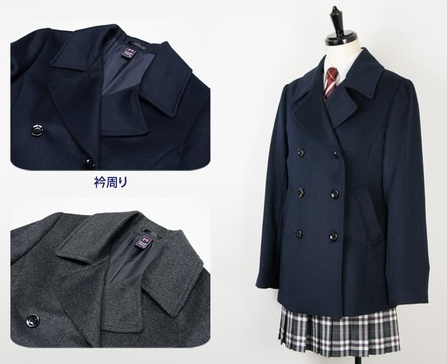 Uniform School Coat Student Pea Coat P Coat Short Length Slim Thick Unisex MY468 [NOLCCTN] Women's Women's (M, Black)