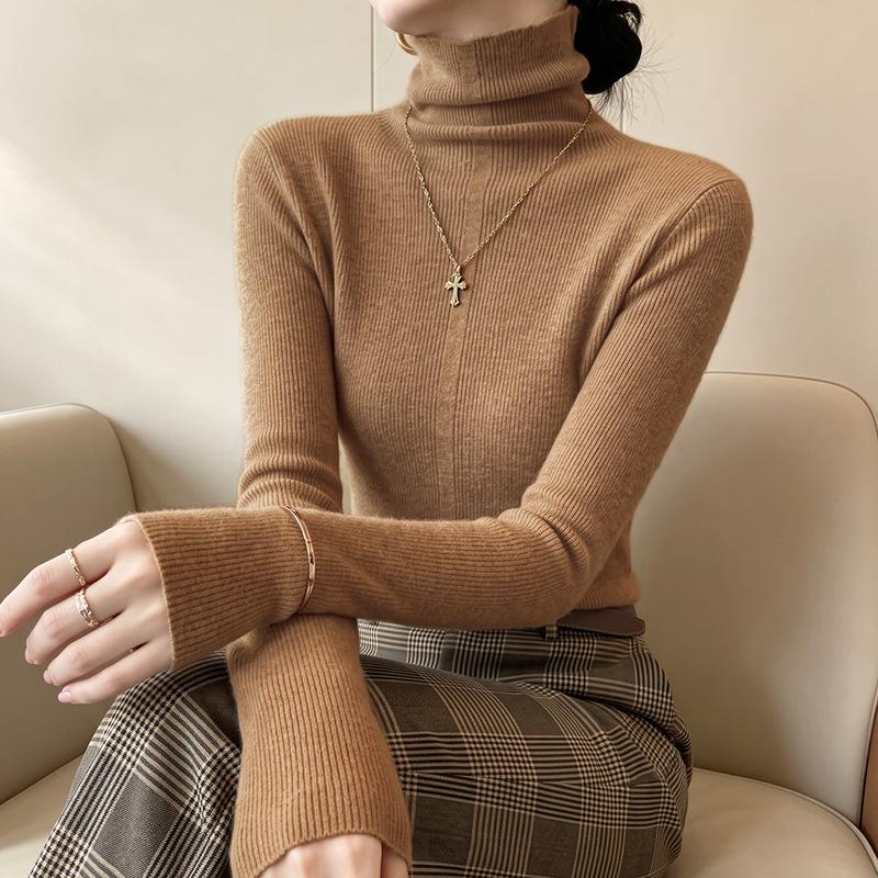Women's Design-Sense High-Neck Knit Sweater: Stylish, Soft, Slim-Fit Base Layer for Autumn/Winter