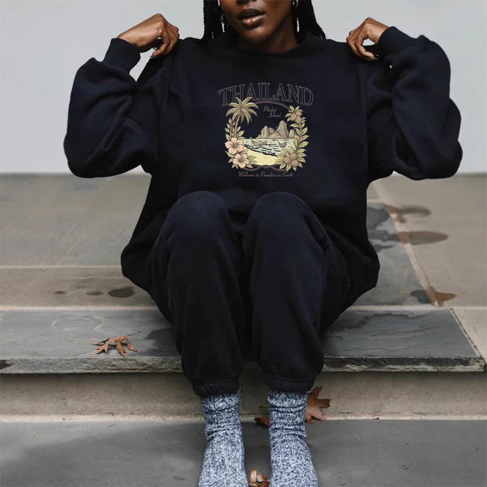 Women's Casual Autumn Heavyweight Hoodie - Comfortable Loose Fit with Mid-High Neck and Long Sleeves, Trendy Cross-Border Style