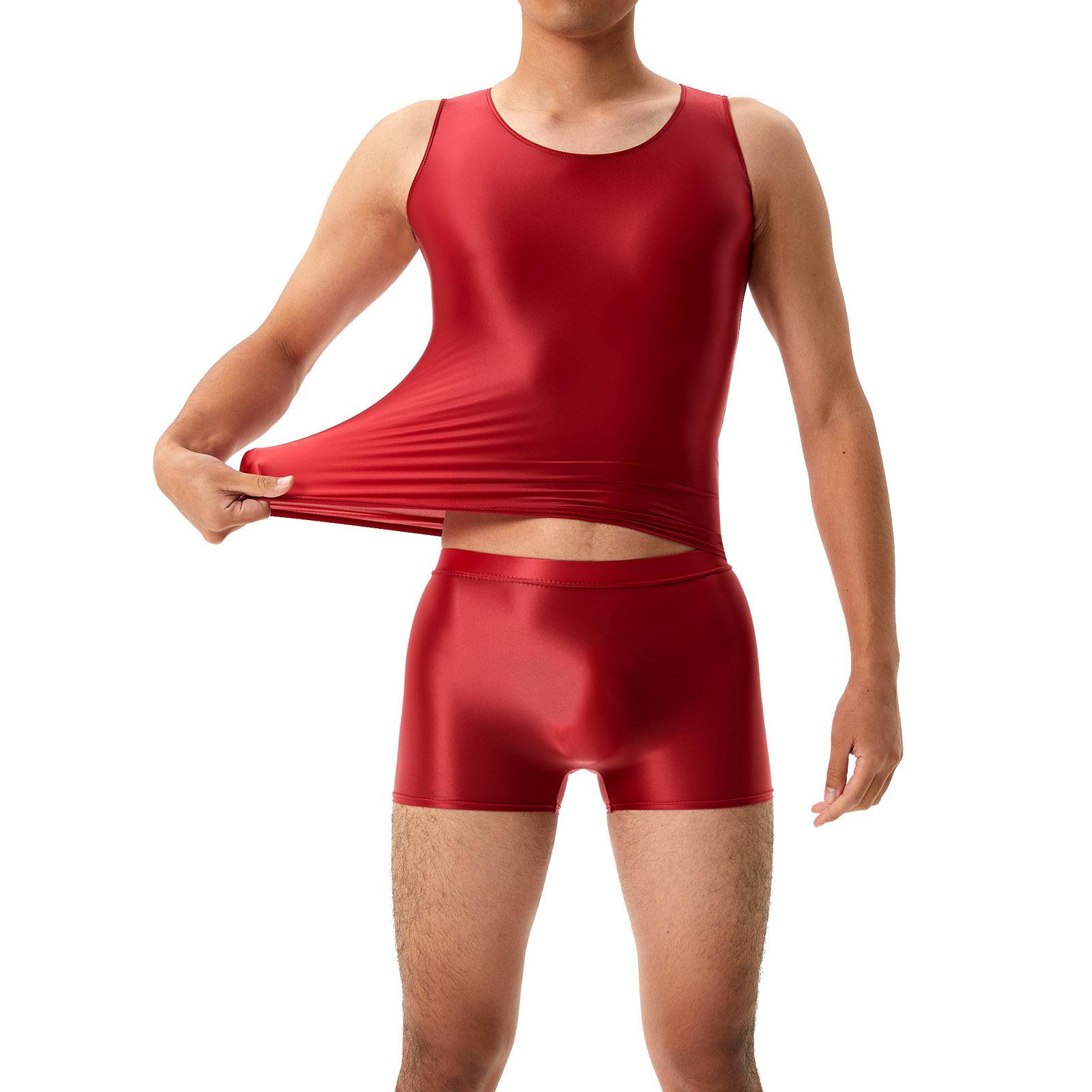 

Чоловіча глянцева безрукавка без рукавів з круглим вирізом і шортами з еластичним поясом для тренувань з плавання йоги XL