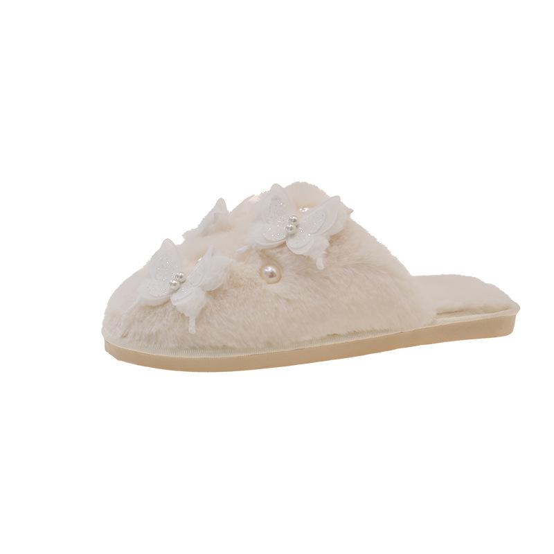 Thick-soled fluffy slippers women's outer wear 2025 new autumn and winter fluffy fashion home cotton slippers plush cotton slippers