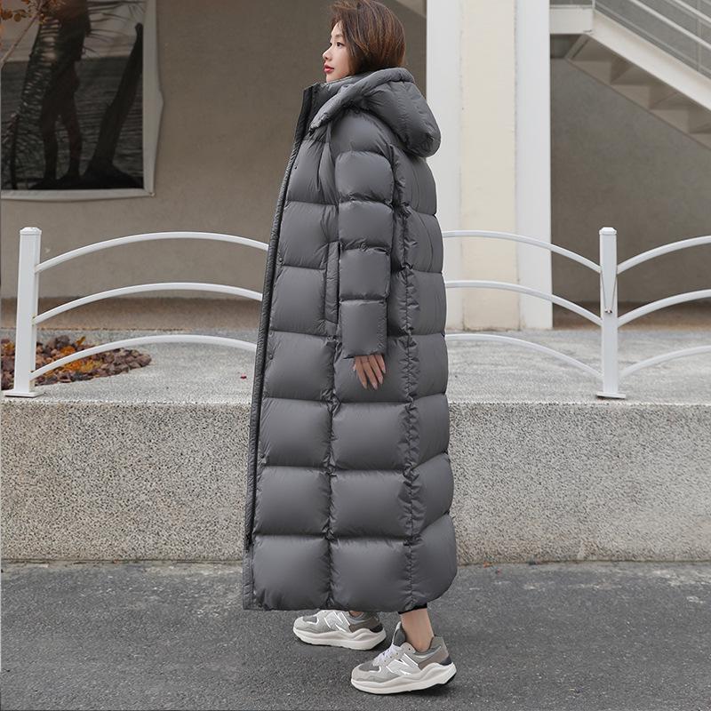 Aidanmeng Women's 2025 Black Gold Super Long Down Jacket - Knee-Length, Thick Winter Coat with 95% White Duck Down.