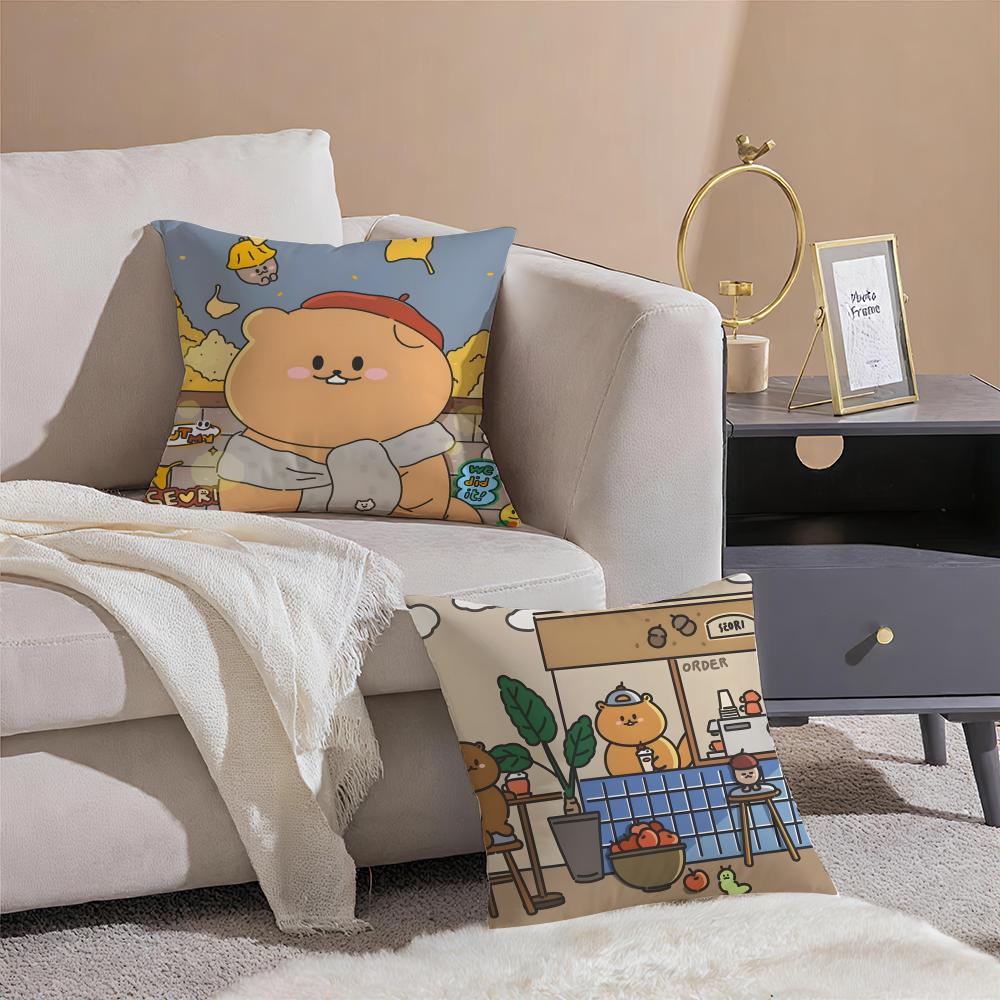 Teddy Fluffy Cute Adorable Art Cartoon Cute Bear Cushion Cover Pillowcase Short Plush Invisible Zipper Room Sofa Cushion Cover