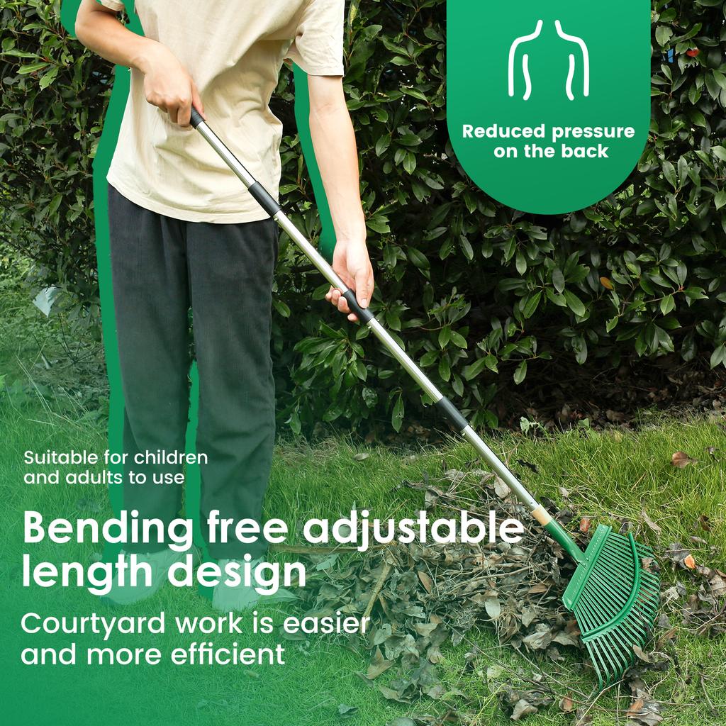 Telescopic Metal Rake Adjustable Retractable Leaves Rake Gardening Tool for Lawn Yard 18.8 Inch Wide Shrub Rake Tool for Leaves