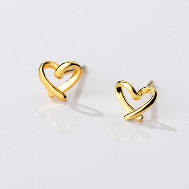 Genuine 925 Silver Heart Stud Earrings for Women Cute Small Earrings for Lover Girls