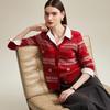 Zhaojun Women's Pure Cashmere V-Neck Striped Cardigan