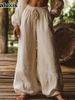 Autumn New Women's Pants Solid Color Fashion Casual Loose Bohemian Pocket Drawstring Elastic Waist Wide Leg Pants