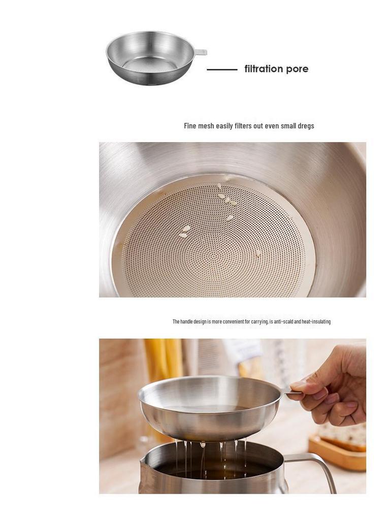 304 Stainless Steel Multi-Purpose Oil Filter Pot with Screen and Dregs Separator for Kitchen