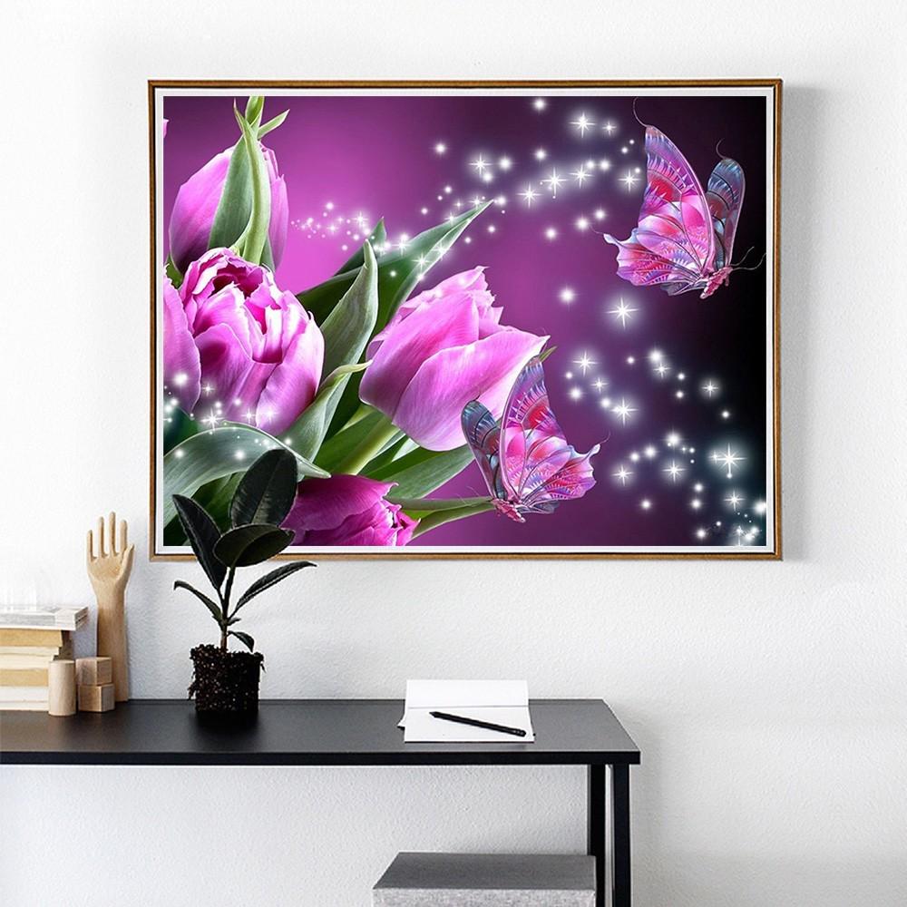 Huacan DIY Diamond Painting Cross Stitch Diamond Embroidery Flower Full Square Rhinestone Mosaic