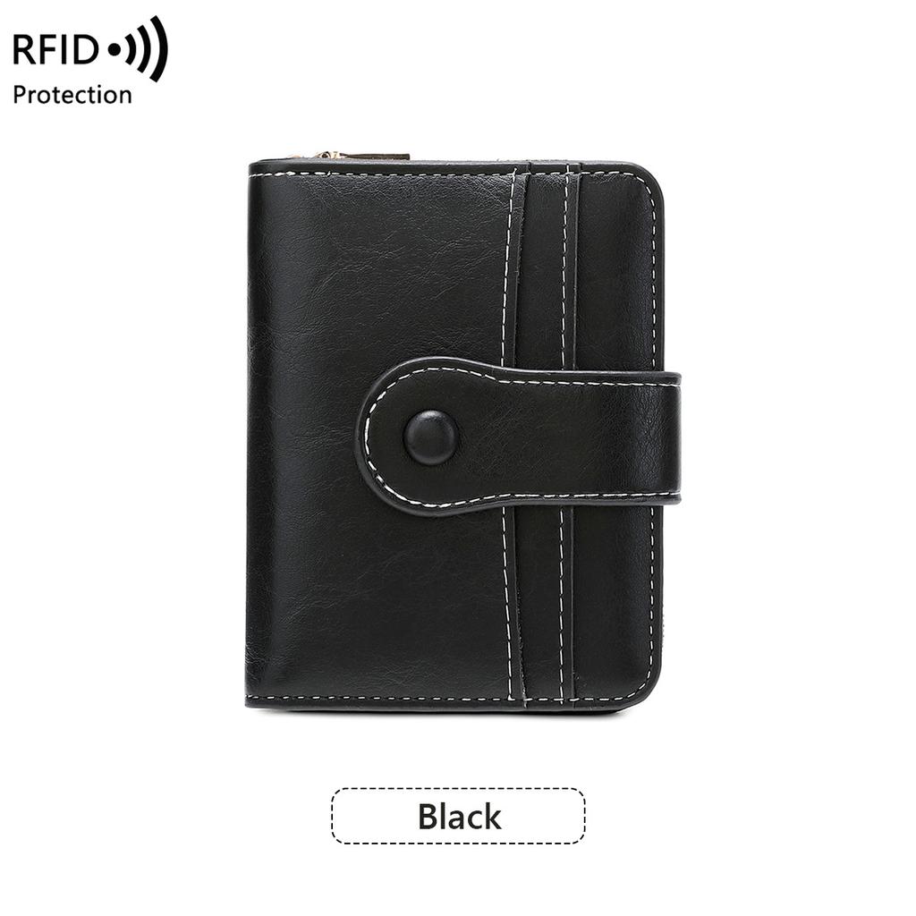 New Anti-magnetic Short Wallet Multi-function Zipper Buckle Wallet Retro Women's Change Bag